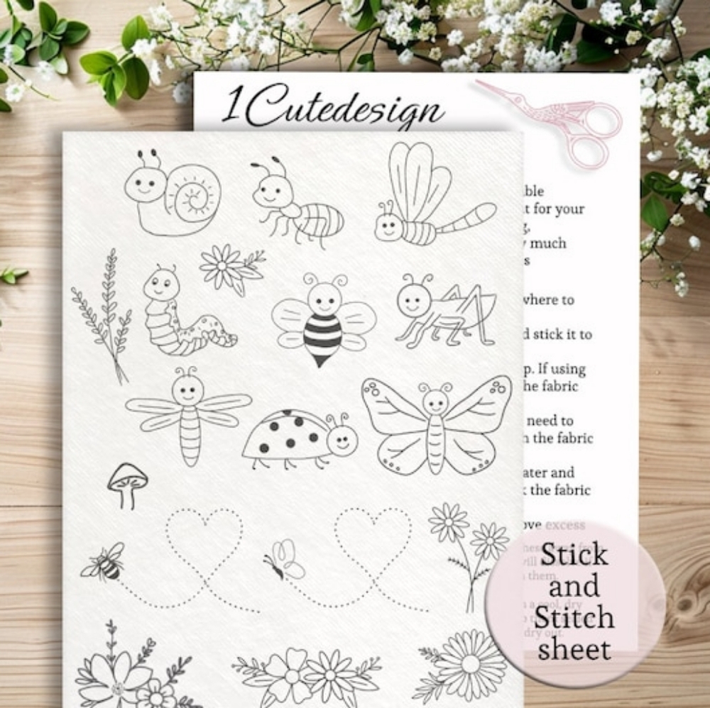 Embroidery patterns stick and stitch bugs